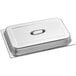 A stainless steel Choice rectangular pan cover with a metal handle.