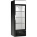 A black Beverage-Air glass door refrigerator.