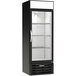 A black Beverage-Air marketmax merchandising freezer with glass doors.