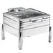An Acopa stainless steel chafer with a glass lid on a stand.