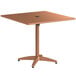 A brown Lancaster Table & Seating outdoor table with a square metal top.