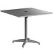 A gray Lancaster Table & Seating outdoor table with a metal base.