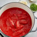 A pot of red sauce made with Cento San Marzano tomatoes.