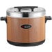 An Emperor's Select stainless steel rice container with woodgrain finish.