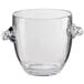A clear polycarbonate ice bucket with handles.