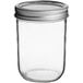 A clear glass Choice wide mouth canning jar with a silver metal lid.