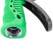 A green garden hose nozzle with a black handle.