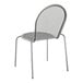 A Lancaster Table & Seating Harbor Gray outdoor side chair with a mesh back and seat.