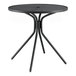 A Lancaster Table & Seating Harbor Black round outdoor table with metal legs.