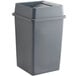 A grey rectangular Lavex trash can with a black swing lid.