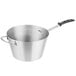 A Vollrath stainless steel sauce pan with a black handle.