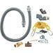 A Dormont grey and yellow gas hose kit with fittings and tools.