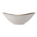 A white Tuxton Capistrano bowl with brown edges.