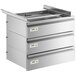 A Regency stainless steel triple-stacked drawer set on a counter.