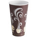 A brown Dart paper hot cup with white and brown steam designs.