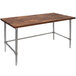 A John Boos walnut wood top work table with a galvanized metal base.