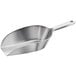 A silver Choice flat bottom aluminum scoop with a handle.