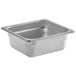 A close-up of a Choice 1/6 size stainless steel steam table pan with a square top.