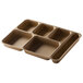 A brown Cambro serving tray with six compartments.
