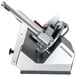 A Bizerba heavy-duty meat slicer with a metal blade on top and a handle.