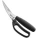 Choice stainless steel poultry shears with black handles.
