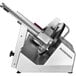 A Bizerba manual gravity feed meat slicer with a metal blade and handle.