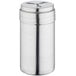 A silver stainless steel container with a lid.