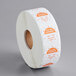 A roll of white paper with orange and white Noble Products Saturday day of the week stickers.