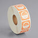 A roll of paper with white and orange stickers that say 'Saturday' and '1"' on them.