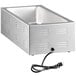 An Avantco stainless steel rectangular countertop food warmer with a cord.