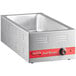 A stainless steel Avantco countertop food warmer with a red label.