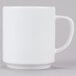 A white Arcoroc stackable mug with a white handle.