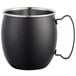 An Acopa black metal Moscow Mule mug with a stainless steel handle.
