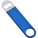A blue Choice bottle opener with a round silver ring.
