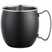 An Acopa Alchemy black Moscow Mule mug with a stainless steel handle.