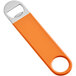 An orange bottle opener with a silver handle.
