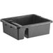 A black polypropylene divided bus tub with two handles.