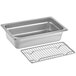 A Choice stainless steel steam table pan with a footed cooling rack.