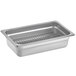 A Choice stainless steel 1/4 size steam table pan with a footed cooling rack.