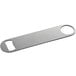 A silver stainless steel Choice bottle opener with a hole in the middle.
