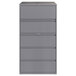 A grey Hirsh Industries lateral file cabinet with five drawers.