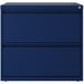 A navy blue file cabinet with two drawers.