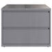 A Hirsh Industries arctic silver steel lateral file cabinet with two drawers.