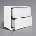 A white Hirsh Industries lateral file cabinet with two drawers.