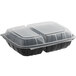 A Choice black plastic hinged container with two compartments.