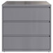 A Hirsh Industries arctic silver steel file cabinet with three drawers.