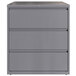 A grey rectangular Hirsh Industries file cabinet with three drawers.