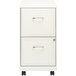 A white Hirsh Industries mobile file cabinet with two drawers.