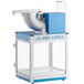 A blue and white Carnival King Royalty Series Sno-Cone machine with a blue and white cover.
