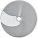 A circular silver metal disc with a white background.